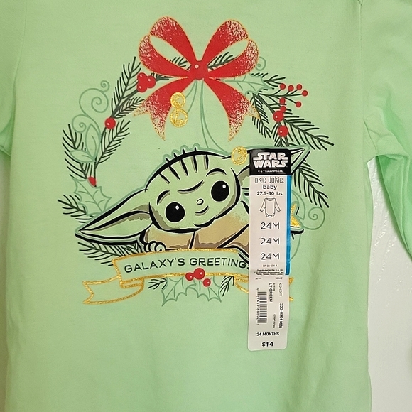 🎁NEW SET Okie Dokie Mandalorian Christmas Bodysuit. Ultraviolet Sun Protección - Picture 4 of 16